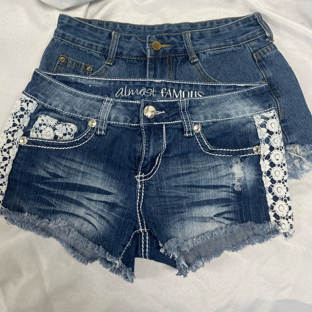 Almost Famous Short Shorts with SHEIN Blue Jean Shorts with Lace Trim Bundled